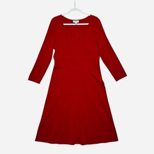 Talbots 12 Red Knit Fit & Flare Faux Wrap Bodice Dress Long Sleeves Holiday
